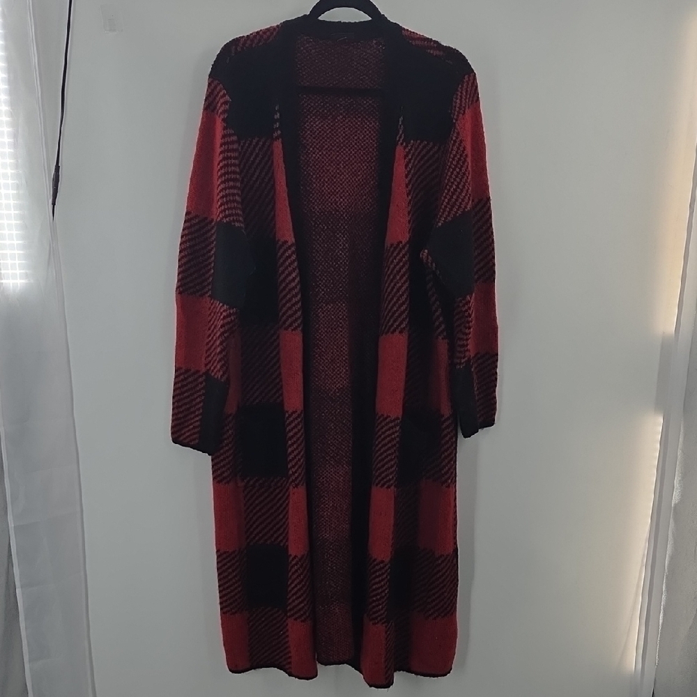 Torrid Black and Red Plaid Long Cardigan